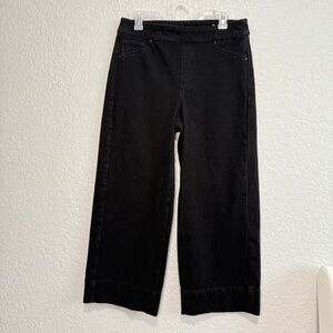 Chico's Travelers Pull On Wide Leg Denim Crop Stretch Pants Women Size 10 Black